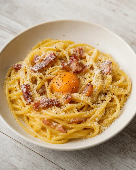 Pâtes à la carbonara, photographie du plat